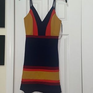 Mini color lock dress with spaghetti straps